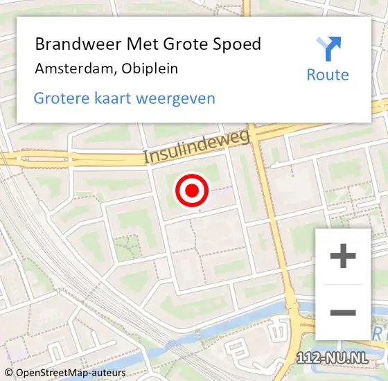 Locatie op kaart van de 112 melding: Brandweer Met Grote Spoed Naar Amsterdam, Obiplein op 27 december 2023 23:55