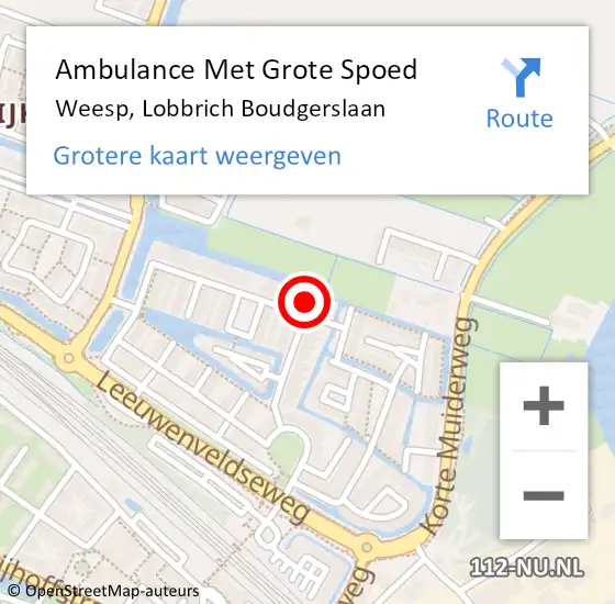 Locatie op kaart van de 112 melding: Ambulance Met Grote Spoed Naar Weesp, Lobbrich Boudgerslaan op 19 september 2014 23:19