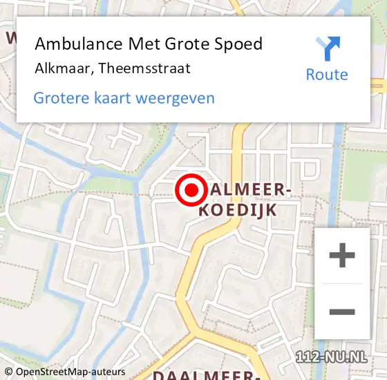 Locatie op kaart van de 112 melding: Ambulance Met Grote Spoed Naar Alkmaar, Theemsstraat op 28 december 2023 00:59