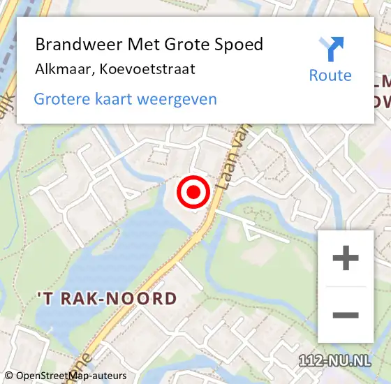 Locatie op kaart van de 112 melding: Brandweer Met Grote Spoed Naar Alkmaar, Koevoetstraat op 28 december 2023 01:51