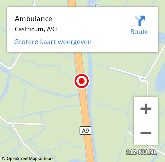 Locatie op kaart van de 112 melding: Ambulance Castricum, A9 L op 15 oktober 2013 07:07