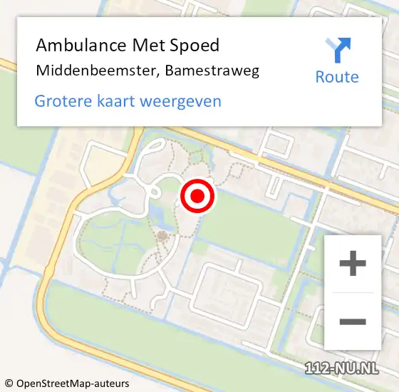 Locatie op kaart van de 112 melding: Ambulance Met Spoed Naar Middenbeemster, Bamestraweg op 28 december 2023 04:07