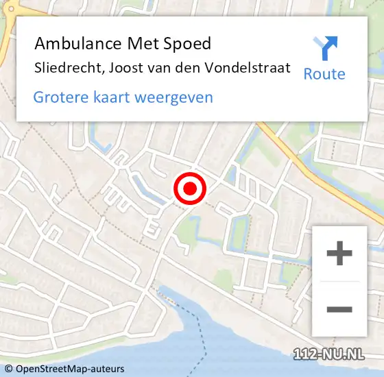 Locatie op kaart van de 112 melding: Ambulance Met Spoed Naar Sliedrecht, Joost van den Vondelstraat op 28 december 2023 04:49