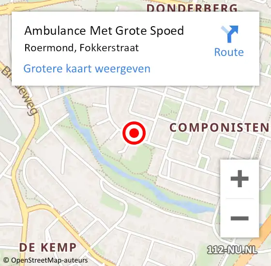 Locatie op kaart van de 112 melding: Ambulance Met Grote Spoed Naar Roermond, Fokkerstraat op 28 december 2023 07:03