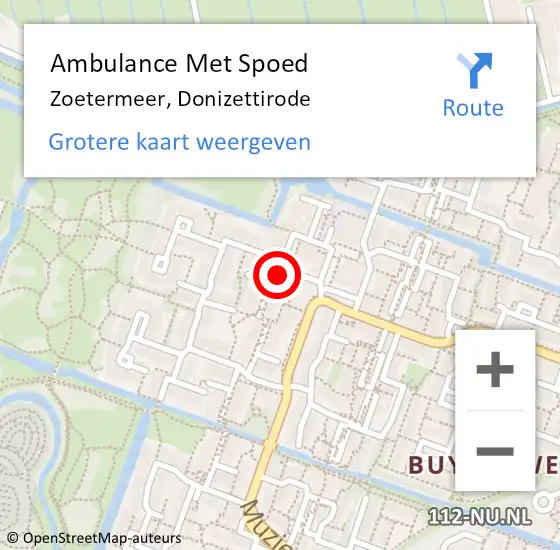 Locatie op kaart van de 112 melding: Ambulance Met Spoed Naar Zoetermeer, Donizettirode op 28 december 2023 07:27