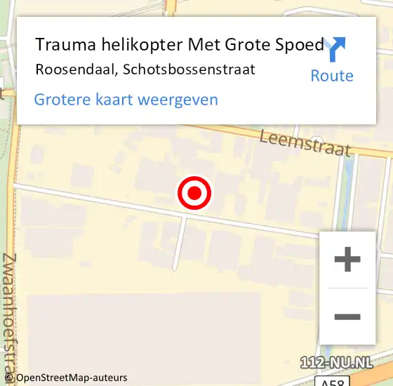 Locatie op kaart van de 112 melding: Trauma helikopter Met Grote Spoed Naar Roosendaal, Schotsbossenstraat op 28 december 2023 07:44
