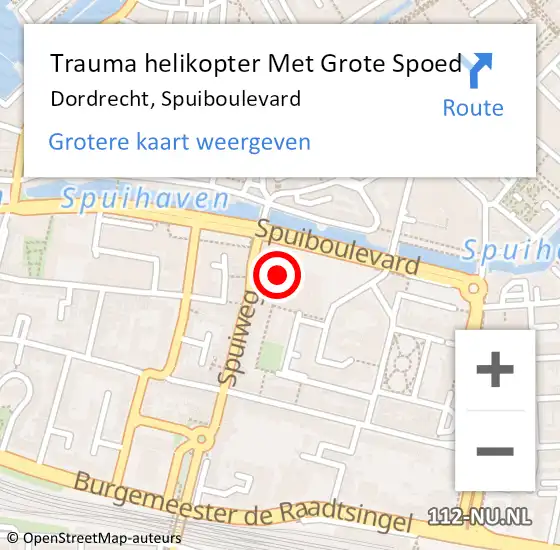 Locatie op kaart van de 112 melding: Trauma helikopter Met Grote Spoed Naar Dordrecht, Spuiboulevard op 28 december 2023 07:49