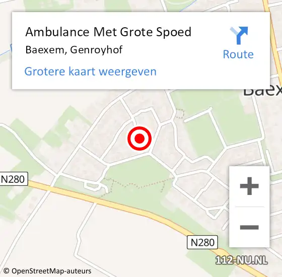 Locatie op kaart van de 112 melding: Ambulance Met Grote Spoed Naar Baexem, Genroyhof op 19 september 2014 23:51