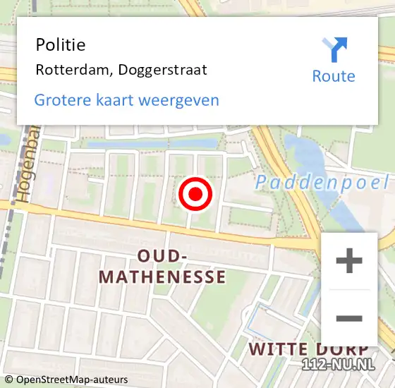 Locatie op kaart van de 112 melding: Politie Rotterdam, Doggerstraat op 28 december 2023 08:48