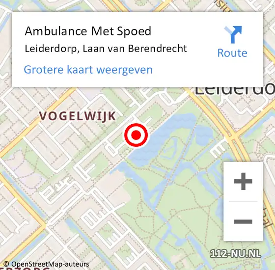 Locatie op kaart van de 112 melding: Ambulance Met Spoed Naar Leiderdorp, Laan van Berendrecht op 28 december 2023 09:08