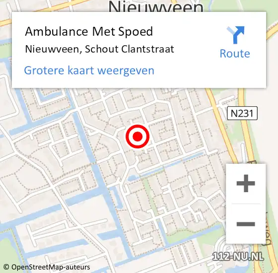 Locatie op kaart van de 112 melding: Ambulance Met Spoed Naar Nieuwveen, Schout Clantstraat op 28 december 2023 09:33