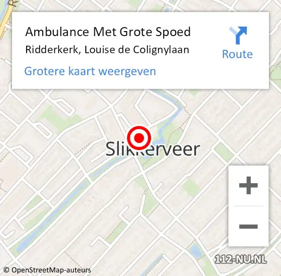 Locatie op kaart van de 112 melding: Ambulance Met Grote Spoed Naar Ridderkerk, Louise de Colignylaan op 28 december 2023 10:32