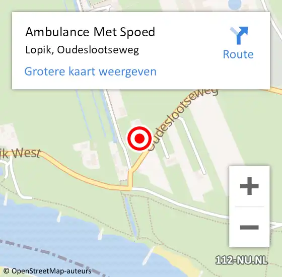 Locatie op kaart van de 112 melding: Ambulance Met Spoed Naar Lopik, Oudeslootseweg op 15 oktober 2013 07:10