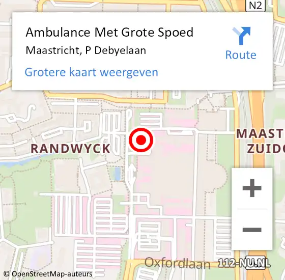 Locatie op kaart van de 112 melding: Ambulance Met Grote Spoed Naar Maastricht, P Debyelaan op 28 december 2023 10:39