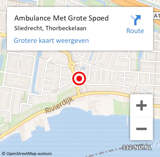 Locatie op kaart van de 112 melding: Ambulance Met Grote Spoed Naar Sliedrecht, Thorbeckelaan op 28 december 2023 11:52