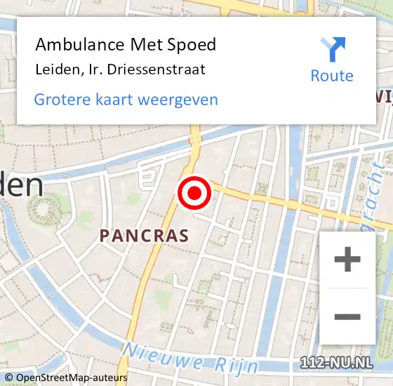 Locatie op kaart van de 112 melding: Ambulance Met Spoed Naar Leiden, Ir. Driessenstraat op 28 december 2023 12:17