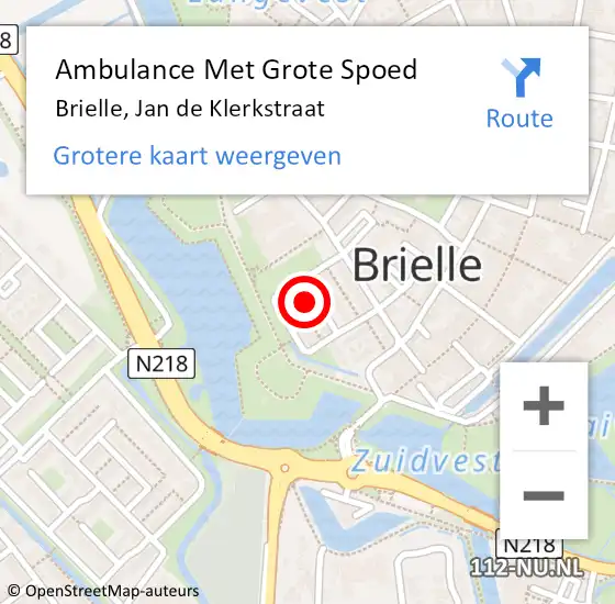 Locatie op kaart van de 112 melding: Ambulance Met Grote Spoed Naar Brielle, Jan de Klerkstraat op 28 december 2023 12:26