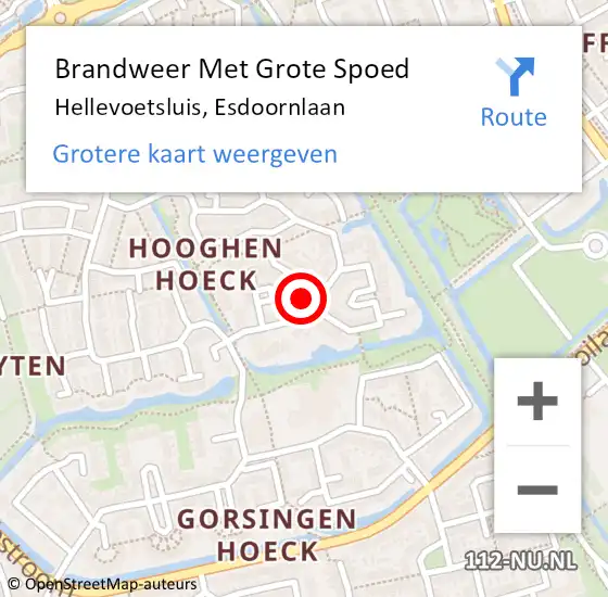 Locatie op kaart van de 112 melding: Brandweer Met Grote Spoed Naar Hellevoetsluis, Esdoornlaan op 28 december 2023 12:41