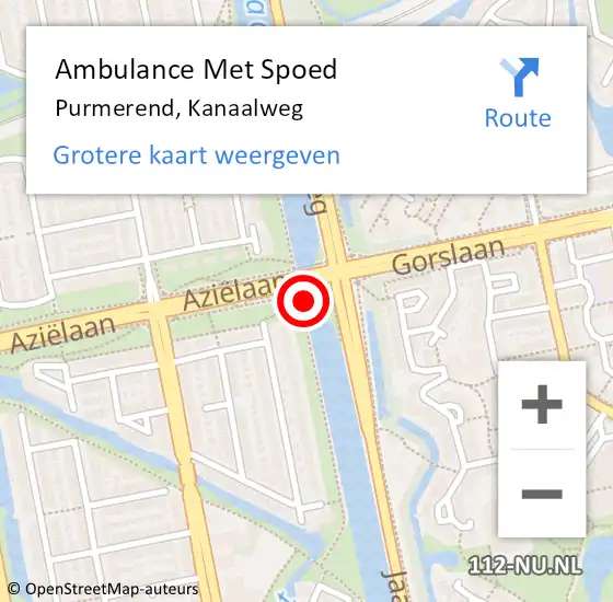 Locatie op kaart van de 112 melding: Ambulance Met Spoed Naar Purmerend, Kanaalweg op 28 december 2023 12:53