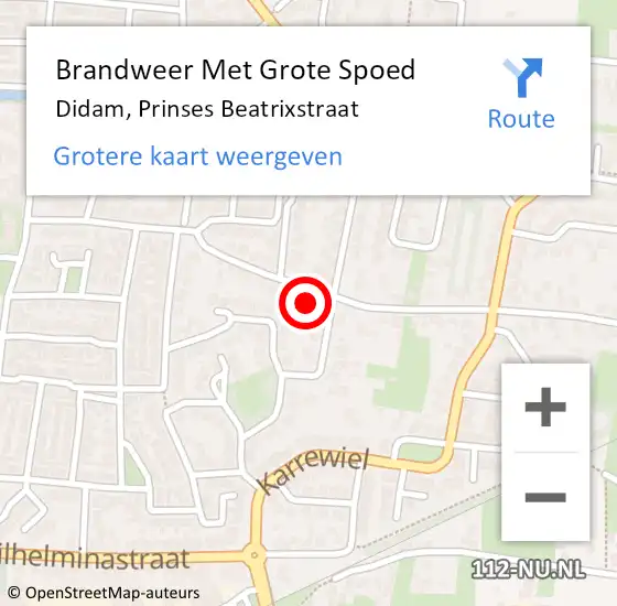 Locatie op kaart van de 112 melding: Brandweer Met Grote Spoed Naar Didam, Prinses Beatrixstraat op 28 december 2023 13:11