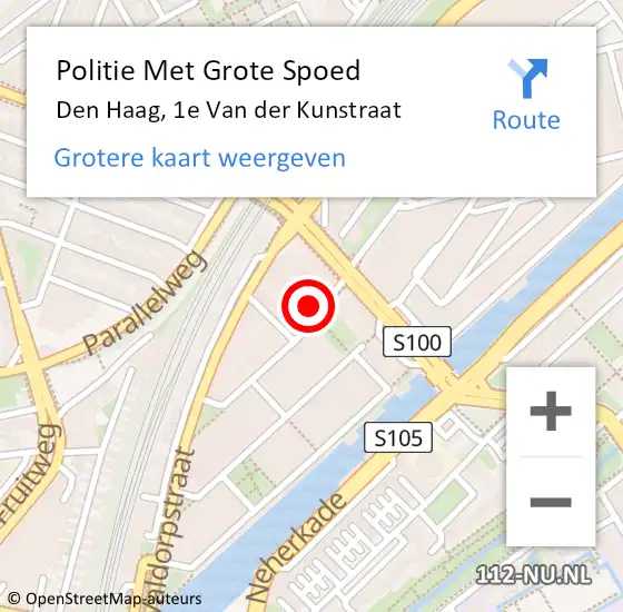 Locatie op kaart van de 112 melding: Politie Met Grote Spoed Naar Den Haag, 1e Van der Kunstraat op 28 december 2023 13:17