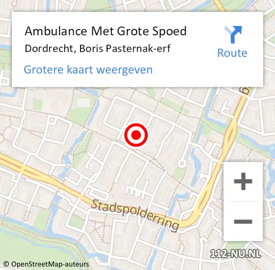 Locatie op kaart van de 112 melding: Ambulance Met Grote Spoed Naar Dordrecht, Boris Pasternak-erf op 28 december 2023 13:19