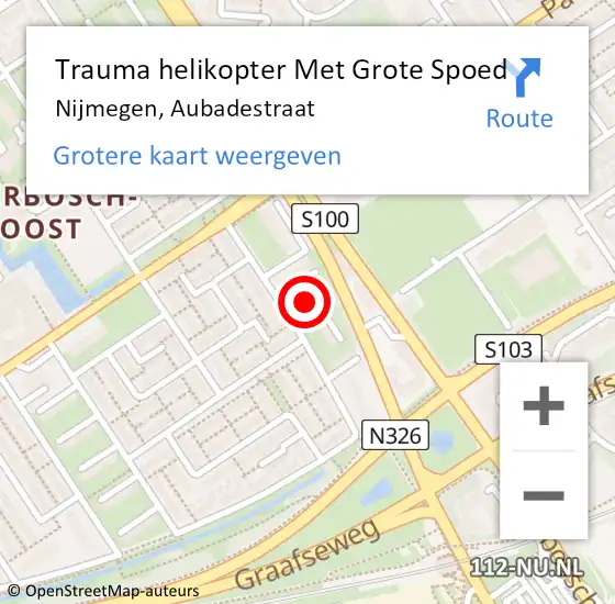 Locatie op kaart van de 112 melding: Trauma helikopter Met Grote Spoed Naar Nijmegen, Aubadestraat op 28 december 2023 13:28