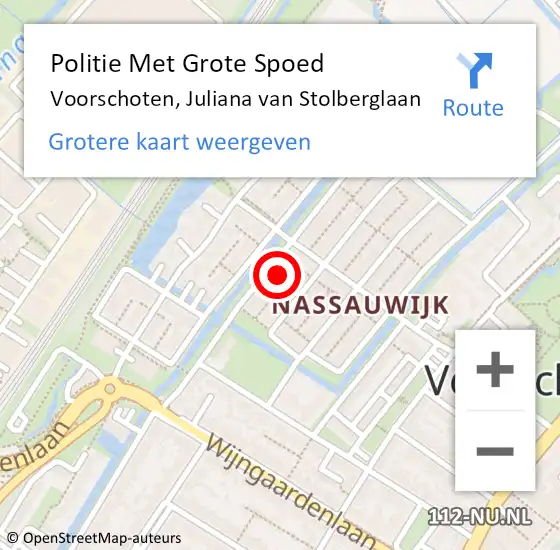 Locatie op kaart van de 112 melding: Politie Met Grote Spoed Naar Voorschoten, Juliana van Stolberglaan op 28 december 2023 13:31