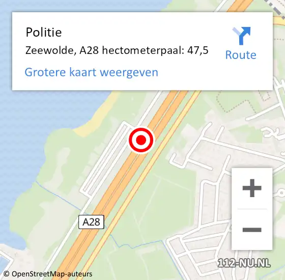 Locatie op kaart van de 112 melding: Politie Zeewolde, A28 hectometerpaal: 47,5 op 28 december 2023 14:02