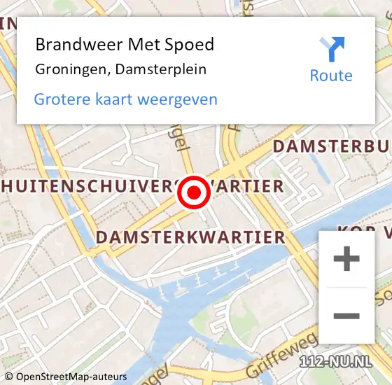 Locatie op kaart van de 112 melding: Brandweer Met Spoed Naar Groningen, Damsterplein op 28 december 2023 14:08