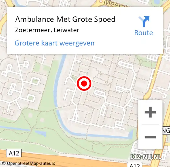 Locatie op kaart van de 112 melding: Ambulance Met Grote Spoed Naar Zoetermeer, Leiwater op 28 december 2023 14:12