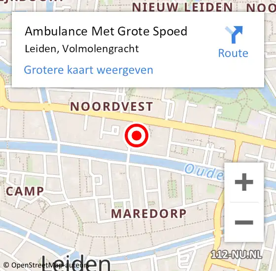 Locatie op kaart van de 112 melding: Ambulance Met Grote Spoed Naar Leiden, Volmolengracht op 28 december 2023 14:15