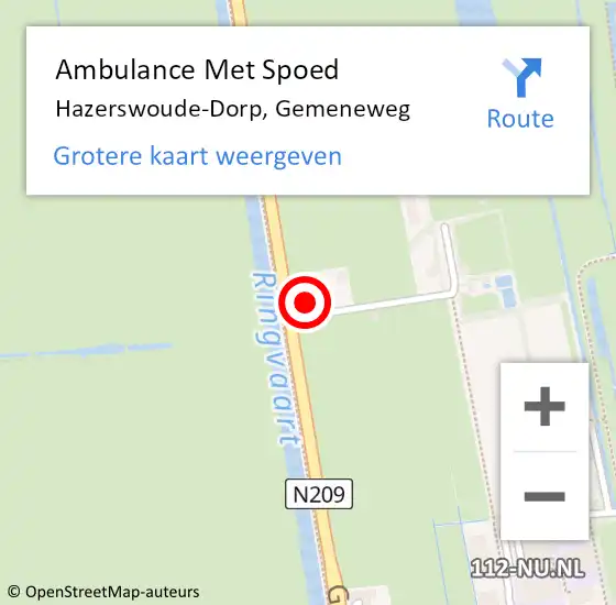 Locatie op kaart van de 112 melding: Ambulance Met Spoed Naar Hazerswoude-Dorp, Gemeneweg op 28 december 2023 14:21