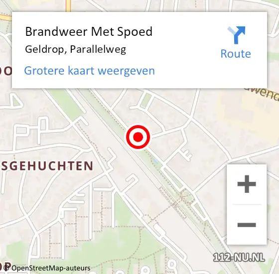 Locatie op kaart van de 112 melding: Brandweer Met Spoed Naar Geldrop, Parallelweg op 28 december 2023 14:31