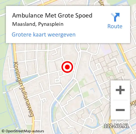 Locatie op kaart van de 112 melding: Ambulance Met Grote Spoed Naar Maasland, Pynasplein op 28 december 2023 14:35