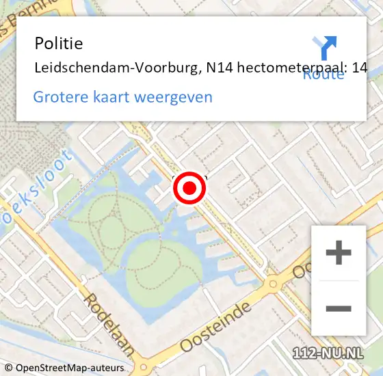 Locatie op kaart van de 112 melding: Politie Leidschendam-Voorburg, N14 hectometerpaal: 14 op 28 december 2023 14:51