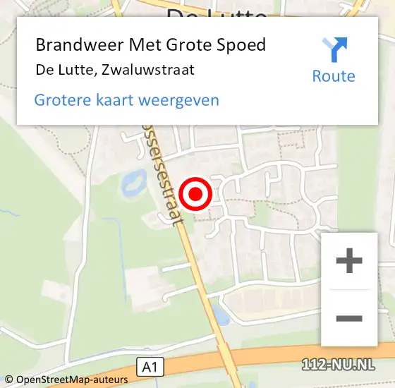 Locatie op kaart van de 112 melding: Brandweer Met Grote Spoed Naar De Lutte, Zwaluwstraat op 28 december 2023 15:07