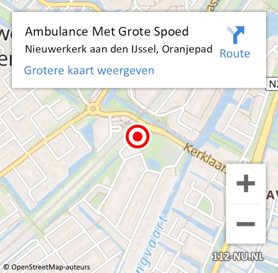 Locatie op kaart van de 112 melding: Ambulance Met Grote Spoed Naar Nieuwerkerk aan den IJssel, Oranjepad op 28 december 2023 15:14