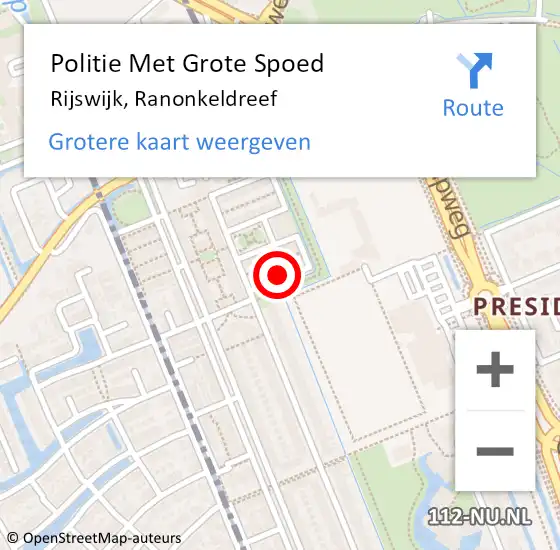 Locatie op kaart van de 112 melding: Politie Met Grote Spoed Naar Rijswijk, Ranonkeldreef op 28 december 2023 15:16