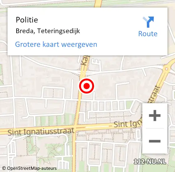 Locatie op kaart van de 112 melding: Politie Breda, Teteringsedijk op 28 december 2023 15:18