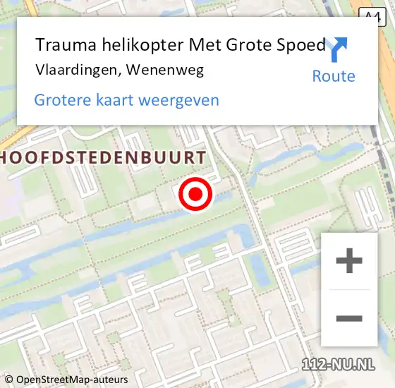 Locatie op kaart van de 112 melding: Trauma helikopter Met Grote Spoed Naar Vlaardingen, Wenenweg op 28 december 2023 15:22