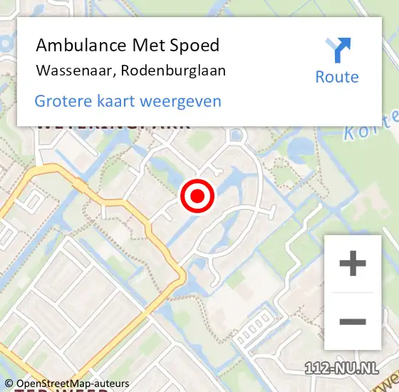 Locatie op kaart van de 112 melding: Ambulance Met Spoed Naar Wassenaar, Rodenburglaan op 28 december 2023 15:46