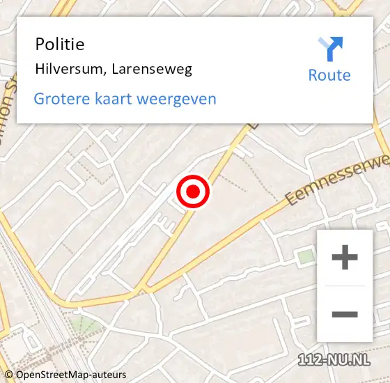 Locatie op kaart van de 112 melding: Politie Hilversum, Larenseweg op 28 december 2023 15:48