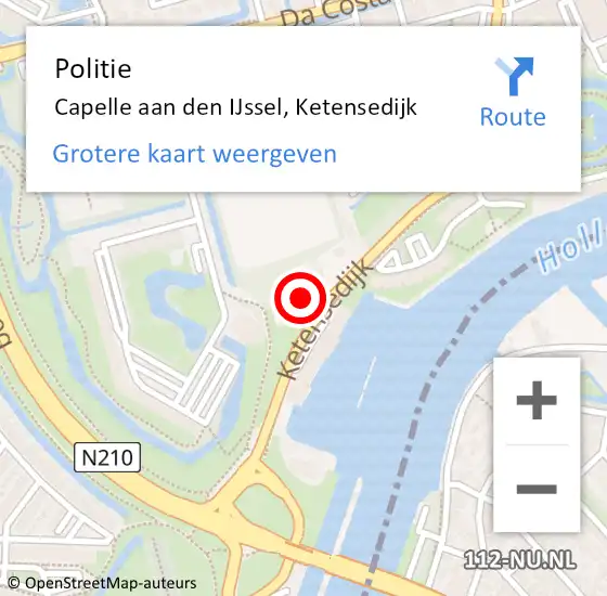 Locatie op kaart van de 112 melding: Politie Capelle aan den IJssel, Ketensedijk op 28 december 2023 16:15