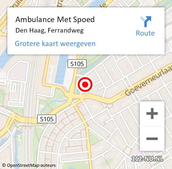 Locatie op kaart van de 112 melding: Ambulance Met Spoed Naar Den Haag, Ferrandweg op 28 december 2023 16:47