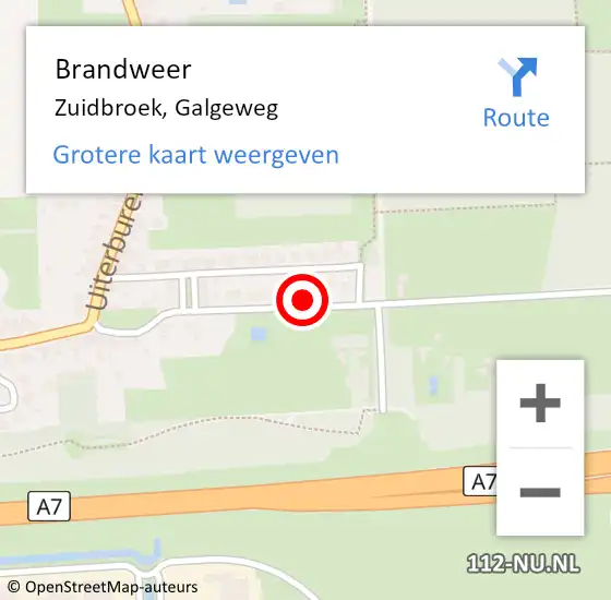 Locatie op kaart van de 112 melding: Brandweer Zuidbroek, Galgeweg op 28 december 2023 16:59