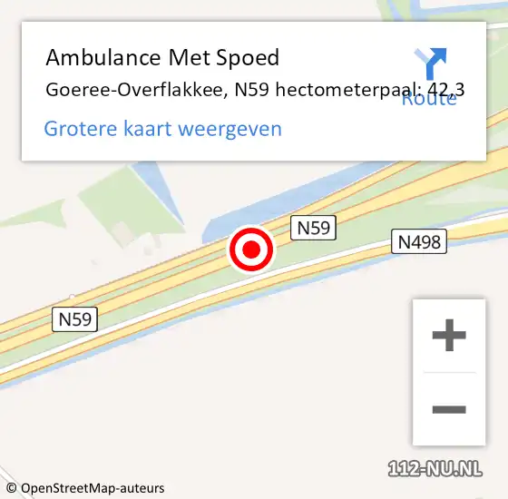 Locatie op kaart van de 112 melding: Ambulance Met Spoed Naar Goeree-Overflakkee, N59 hectometerpaal: 42,3 op 28 december 2023 17:37