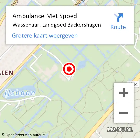 Locatie op kaart van de 112 melding: Ambulance Met Spoed Naar Wassenaar, Landgoed Backershagen op 28 december 2023 17:41