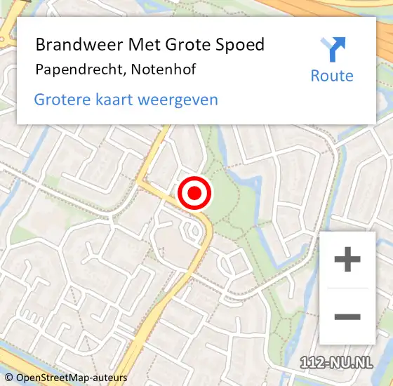 Locatie op kaart van de 112 melding: Brandweer Met Grote Spoed Naar Papendrecht, Notenhof op 28 december 2023 17:48