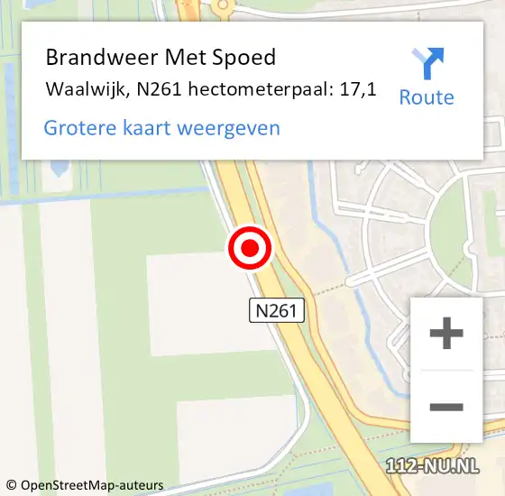 Locatie op kaart van de 112 melding: Brandweer Met Spoed Naar Waalwijk, N261 hectometerpaal: 17,1 op 28 december 2023 17:52